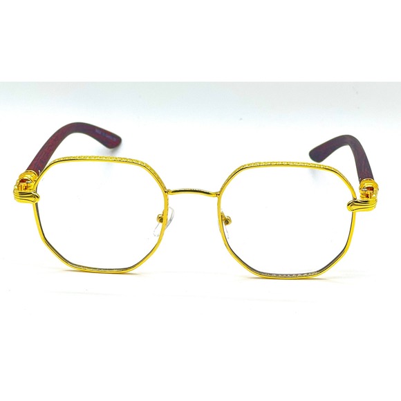Gold Octagon Glasses Clear Lens Vintage Style Hip Hop Men Retro EyeGlasses Gafas - Picture 4 of 6
